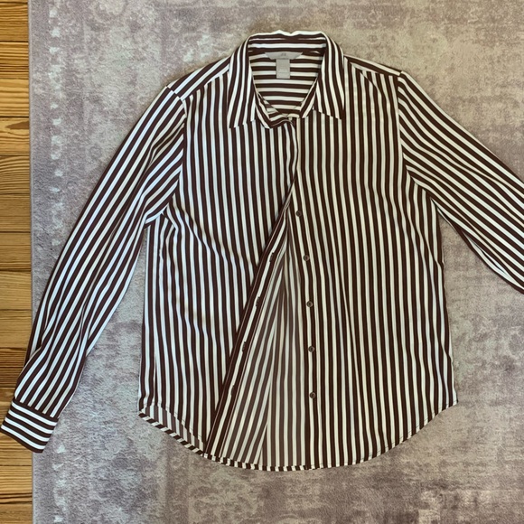 Like New Long Sleeve Striped Maroon Button Down - Picture 2 of 4